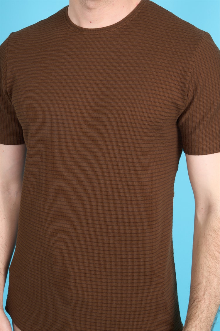 Çetinkaya Mentality 4542 Bisiklet Yaka Regular Modelli T-shirt Kahve
