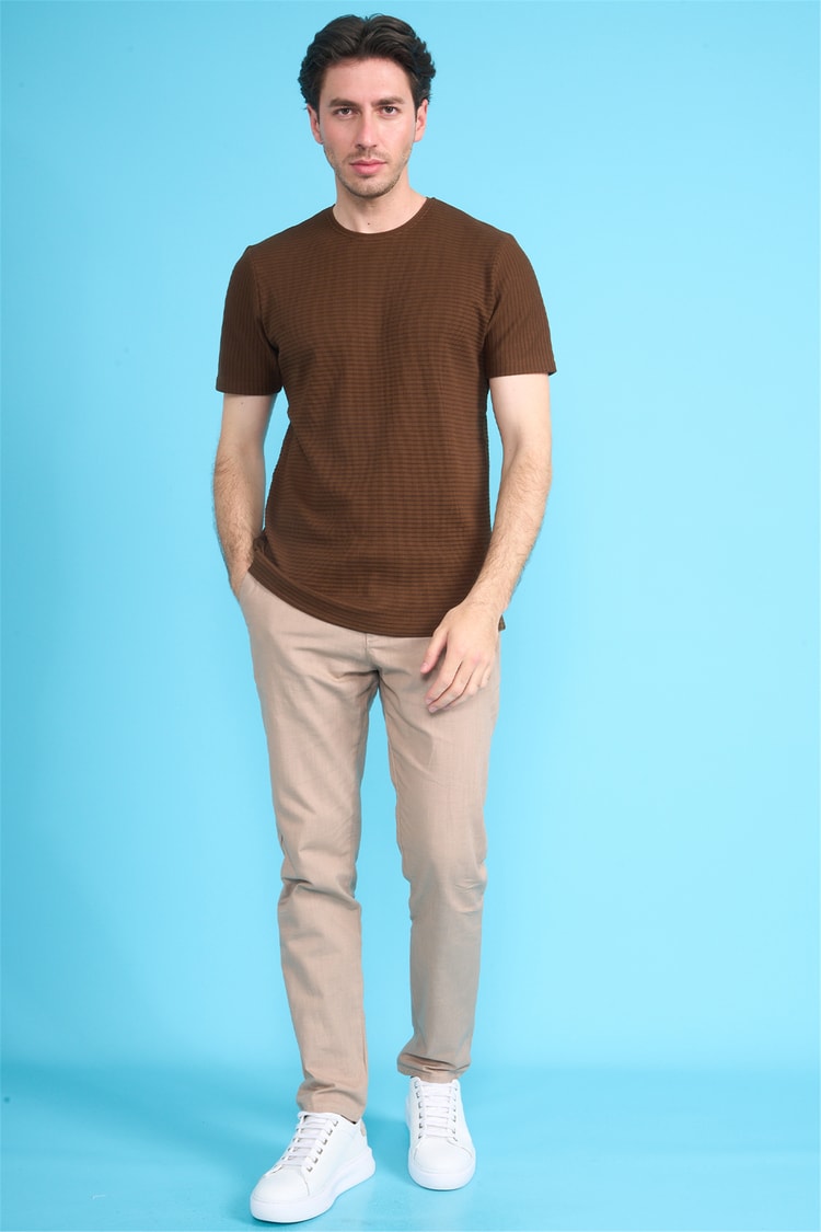 Çetinkaya Mentality 4542 Bisiklet Yaka Regular Modelli T-shirt Kahve