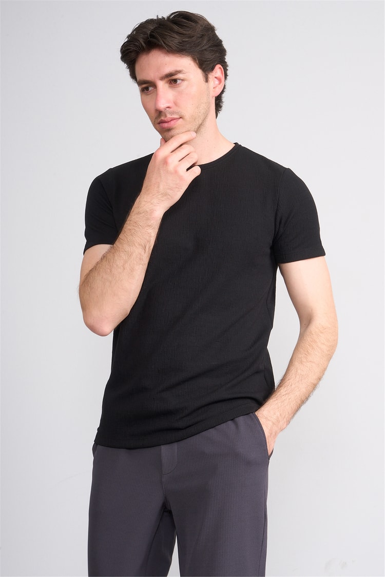 Çetinkaya Mentality 4544 Bisiklet Yaka Regular Modelli T-shirt Siyah