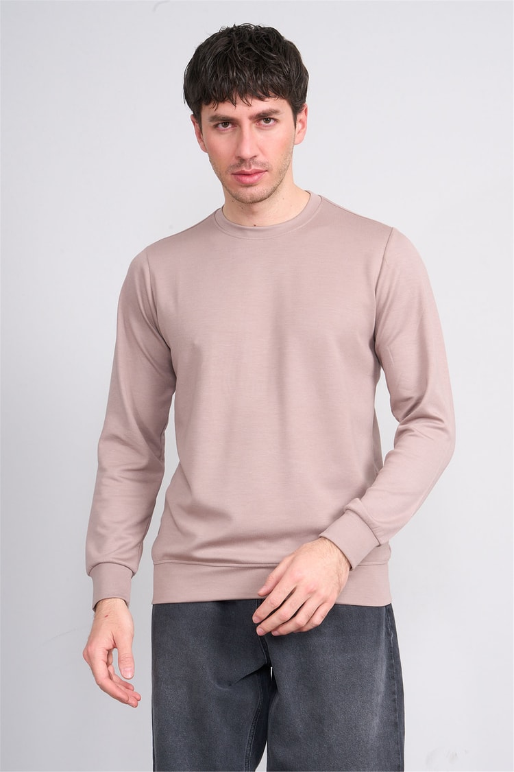 Çetinkaya Mentality 4546 Bisiklet Yaka Uzun Kol Regular T-shirt Vizon
