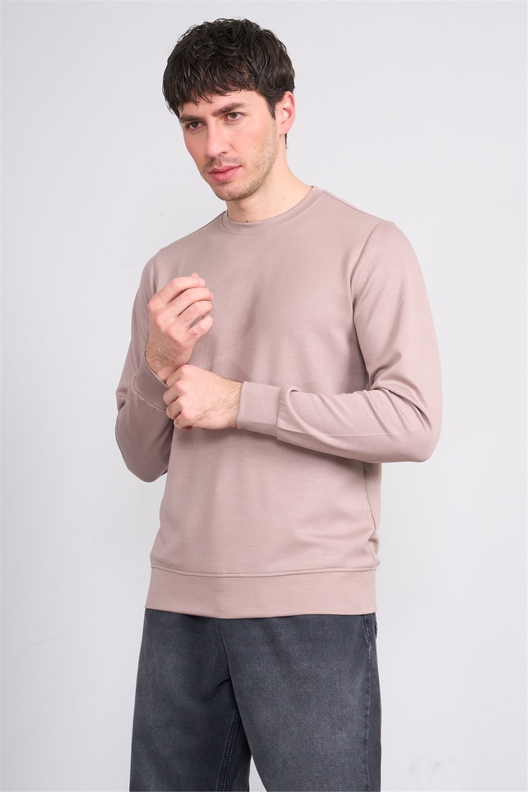 Çetinkaya Mentality 4546 Bisiklet Yaka Uzun Kol Regular T-shirt Vizon