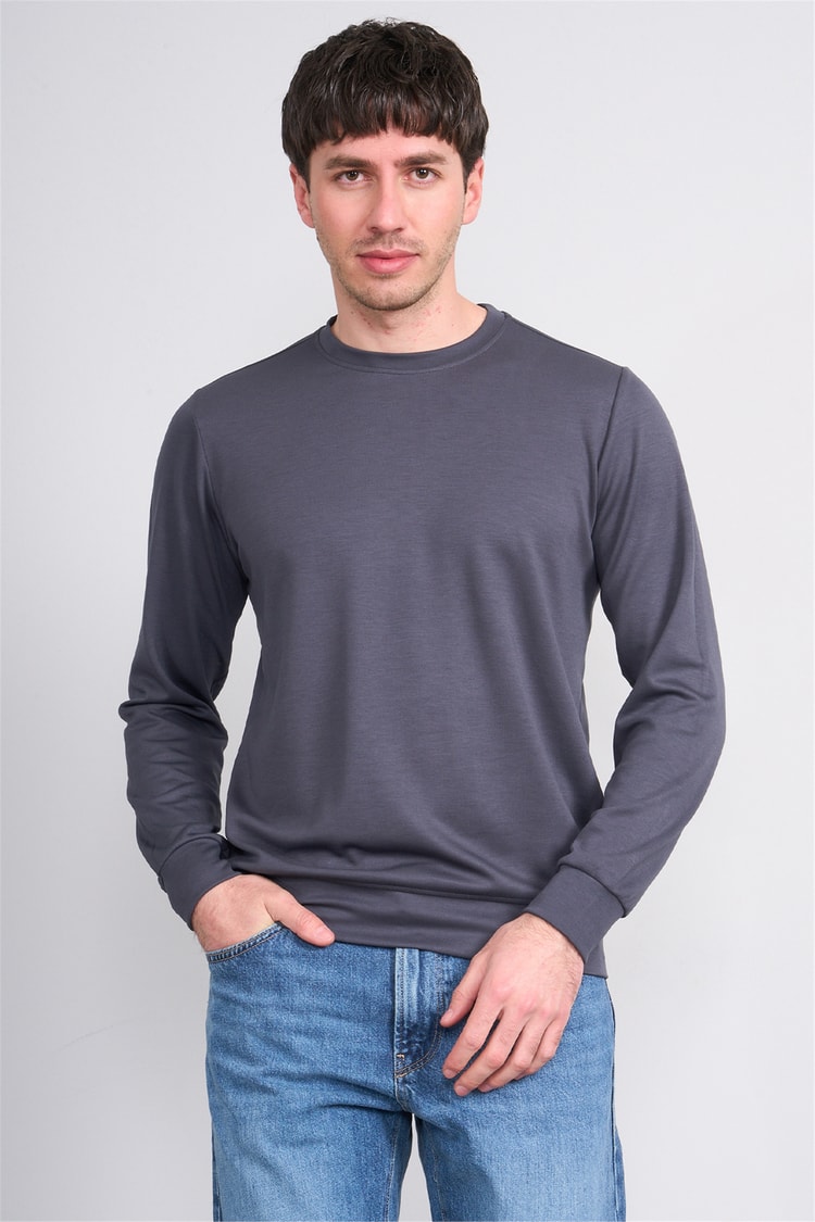 Çetinkaya Mentality 4546 Bisiklet Yaka Uzun Kol Regular T-shirt Antrasit