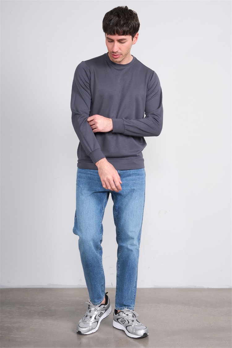 Çetinkaya Mentality 4546 Bisiklet Yaka Uzun Kol Regular T-shirt Antrasit