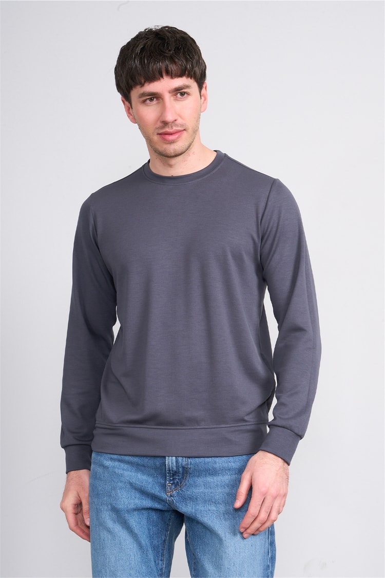 Çetinkaya Mentality 4546 Bisiklet Yaka Uzun Kol Regular T-shirt Antrasit