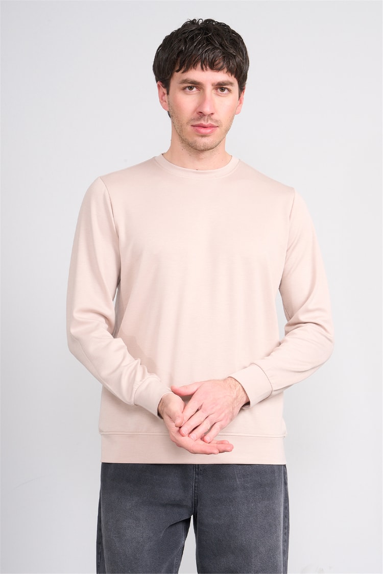 Çetinkaya Mentality 4546 Bisiklet Yaka Uzun Kol Regular T-shirt Bej