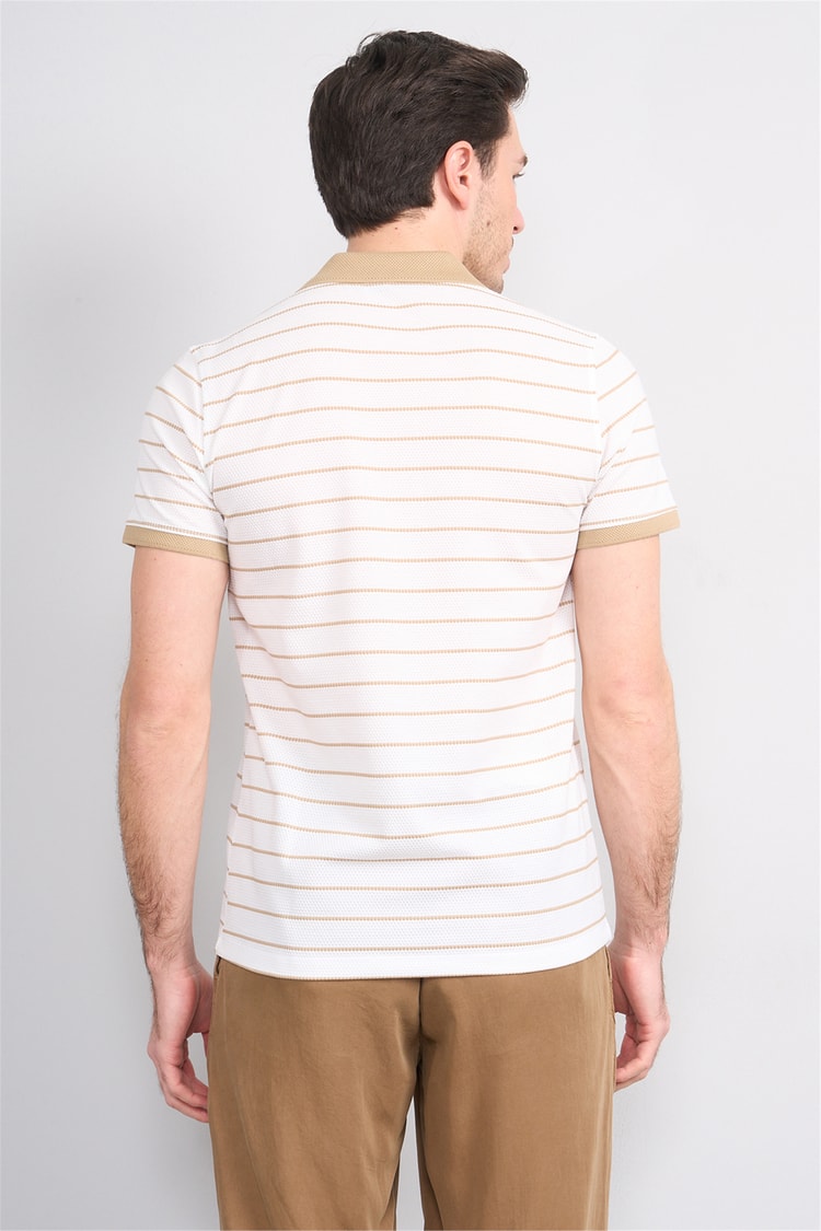 Çetinkaya Mentality 4553 Polo Yaka Regular Çizgili T-shirt Beyaz-Taş