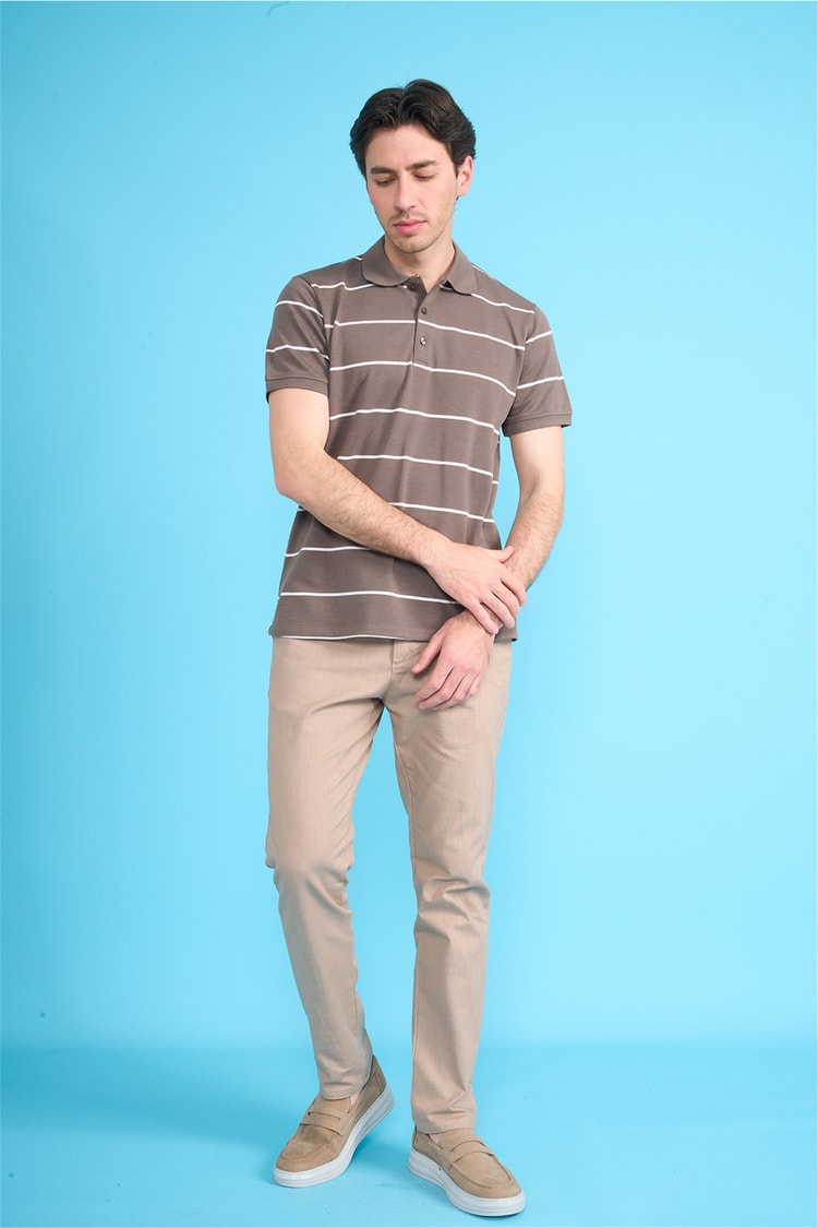 Çetinkaya Mentality 4554 Polo Yaka Regular Çizgili T-shirt Kahve