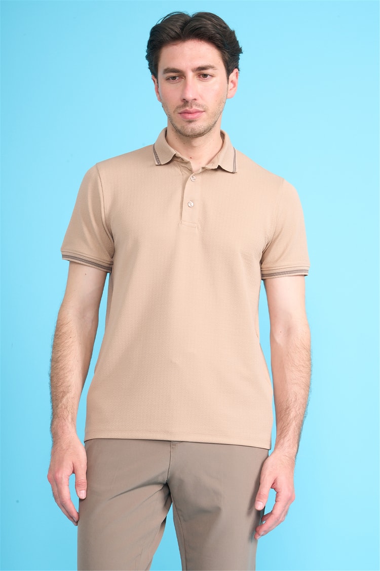 Çetinkaya Mentality 4555 Polo Yaka Regular Modelli T-shirt Bej