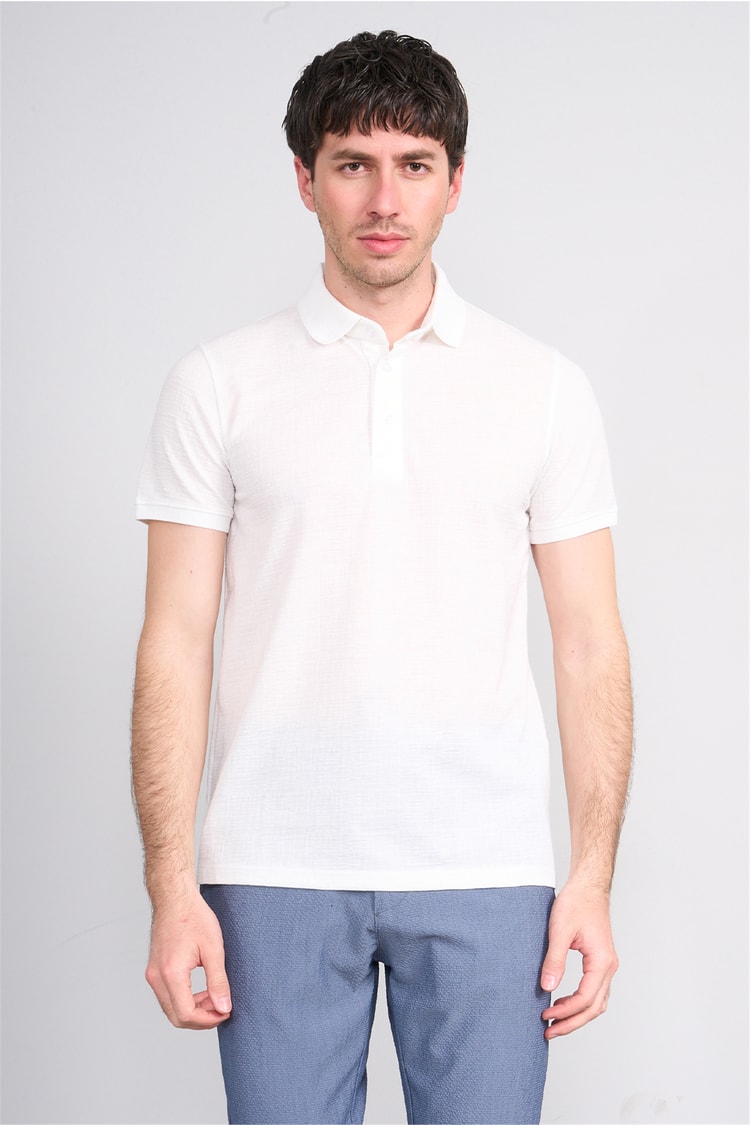 Çetinkaya Mentality 4556 Polo Yaka Regular Modelli T-shirt Beyaz