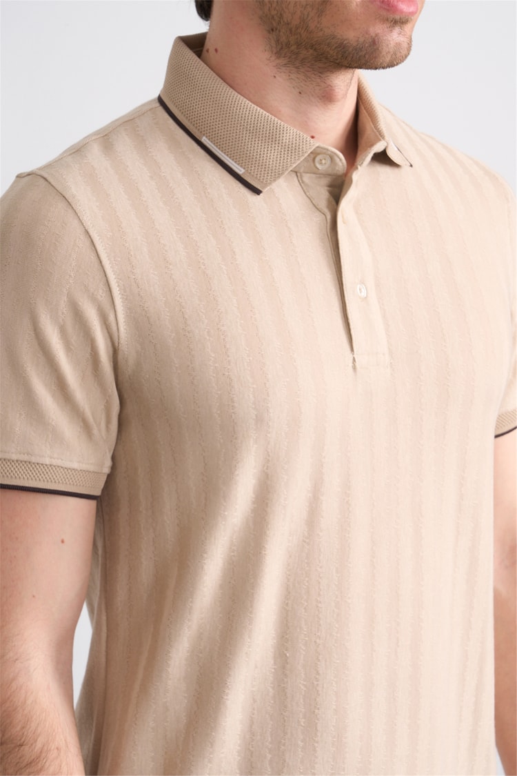 Çetinkaya Mentality 4562 Polo Yaka Regular Modelli T-shirt Taş
