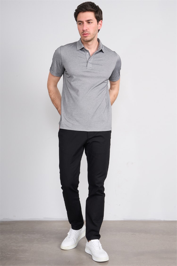 Çetinkaya Mentality 4567 Polo Yaka Regular Modelli T-shirt Siyah-Beyaz