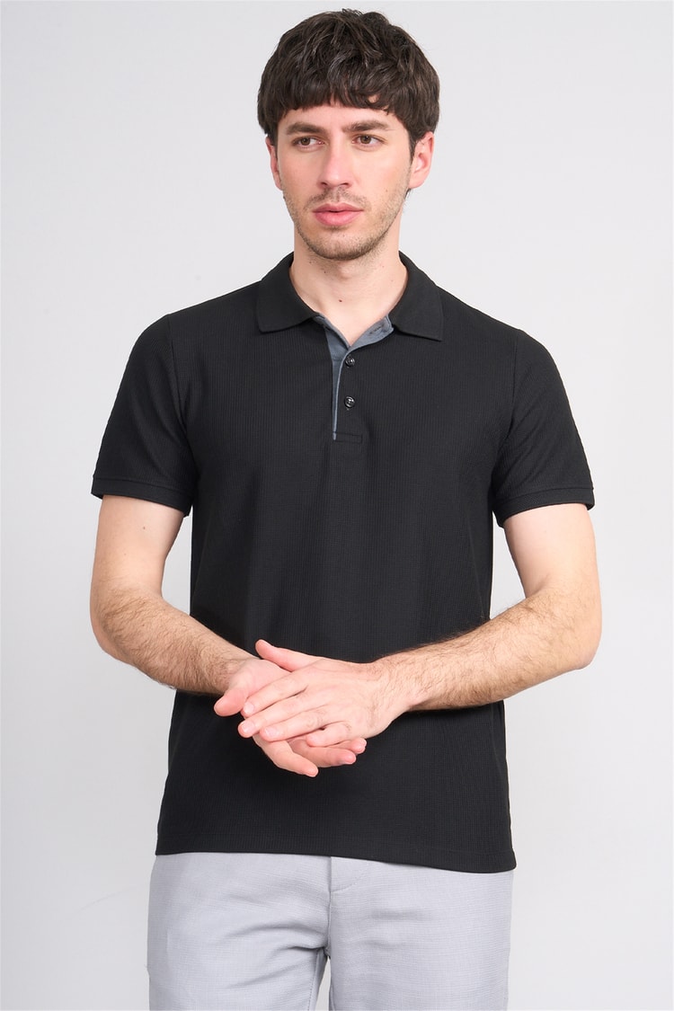 Çetinkaya Mentality 4568 Polo Yaka Regular Modelli T-shirt Siyah