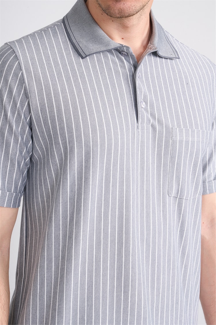 Çetinkaya Mentality 4594 Polo Yaka Regular Çizgili T-shirt Füme