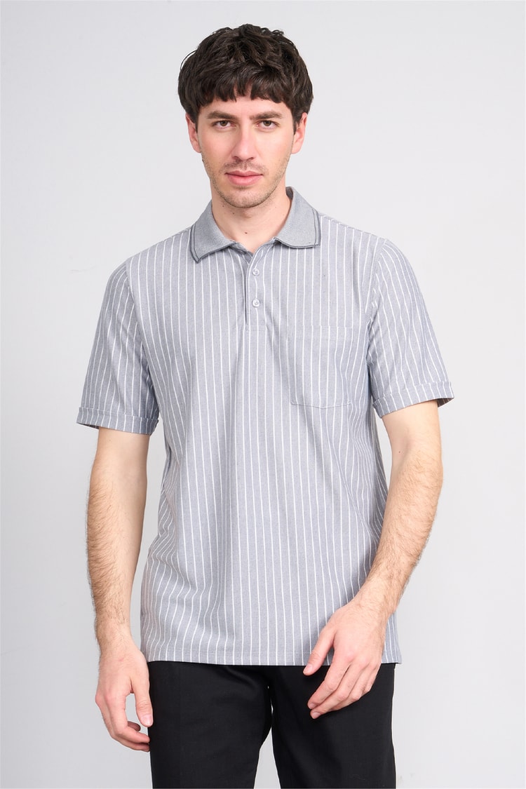 Çetinkaya Mentality 4594 Polo Yaka Regular Çizgili T-shirt Füme