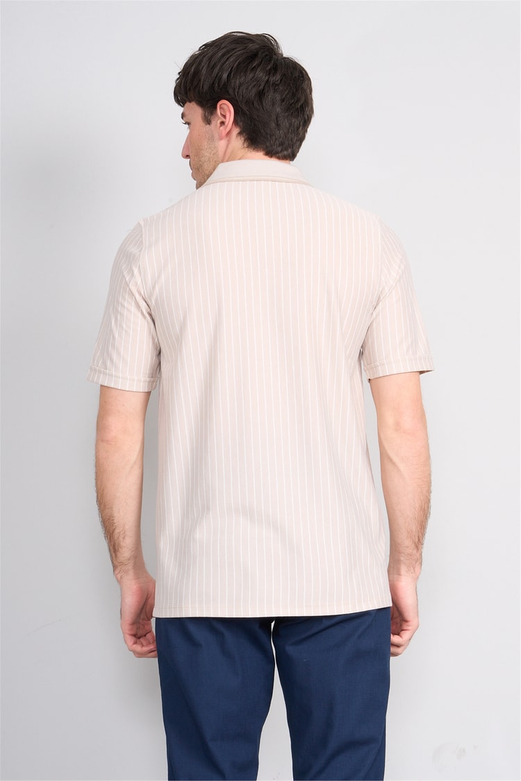 Çetinkaya Mentality 4594 Polo Yaka Regular Çizgili T-shirt Taş