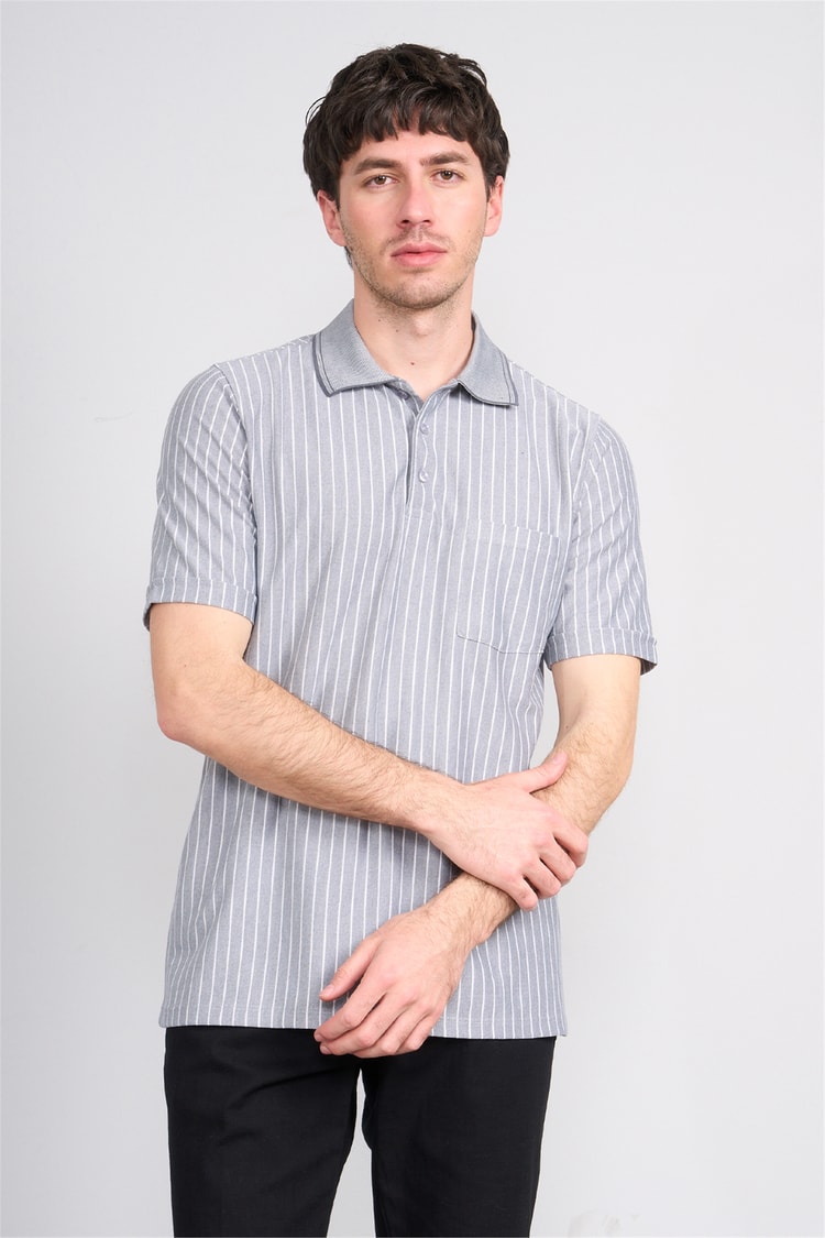 Çetinkaya Mentality 4594 Polo Yaka Regular Çizgili T-shirt Füme