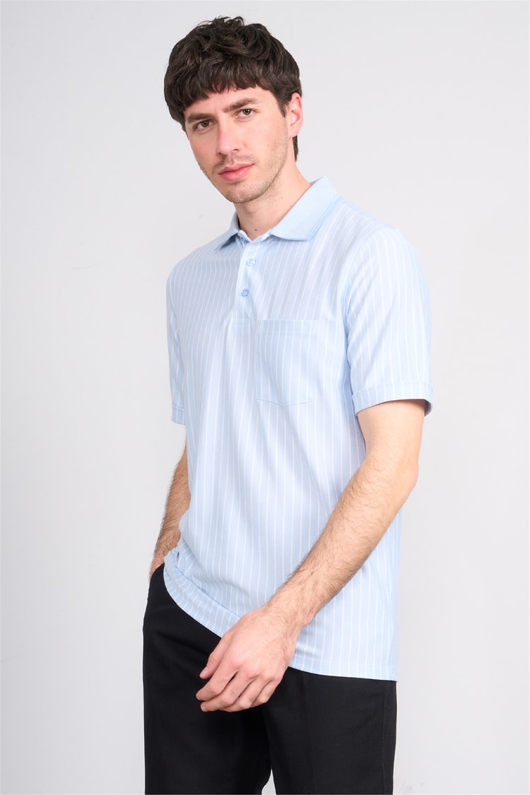 Çetinkaya Mentality 4594 Polo Yaka Regular Çizgili T-shirt Mavi