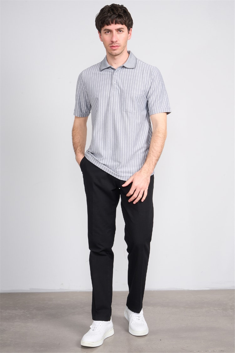 Çetinkaya Mentality 4594 Polo Yaka Regular Çizgili T-shirt Füme