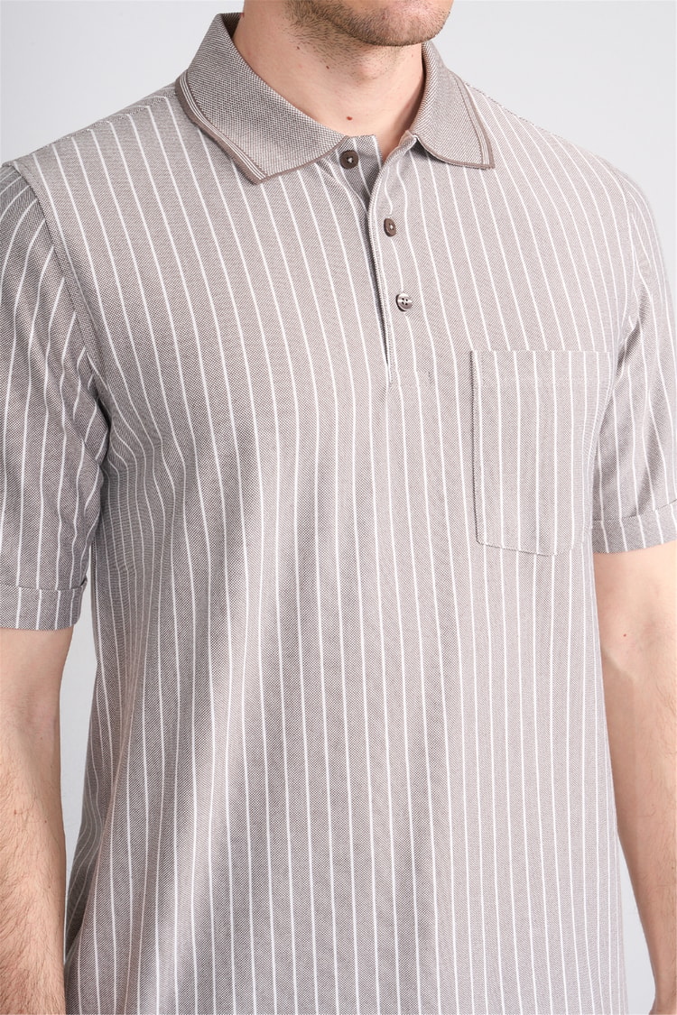 Çetinkaya Mentality 4594 Polo Yaka Regular Çizgili T-shirt Vizon