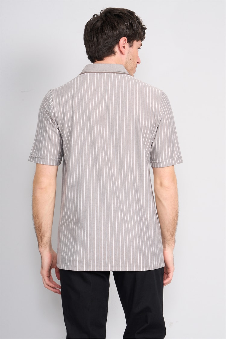 Çetinkaya Mentality 4594 Polo Yaka Regular Çizgili T-shirt Vizon