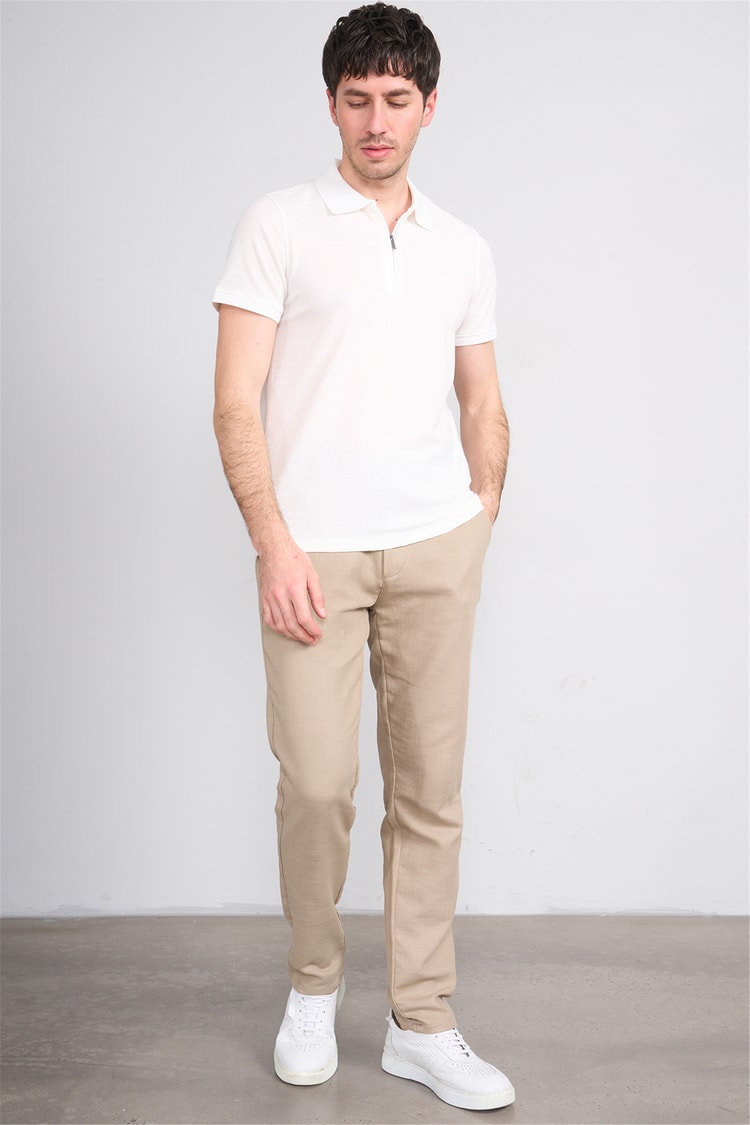 Çetinkaya Mentality 4601 Fermuarlı Polo Yaka Regular Modelli T-shirt Beyaz