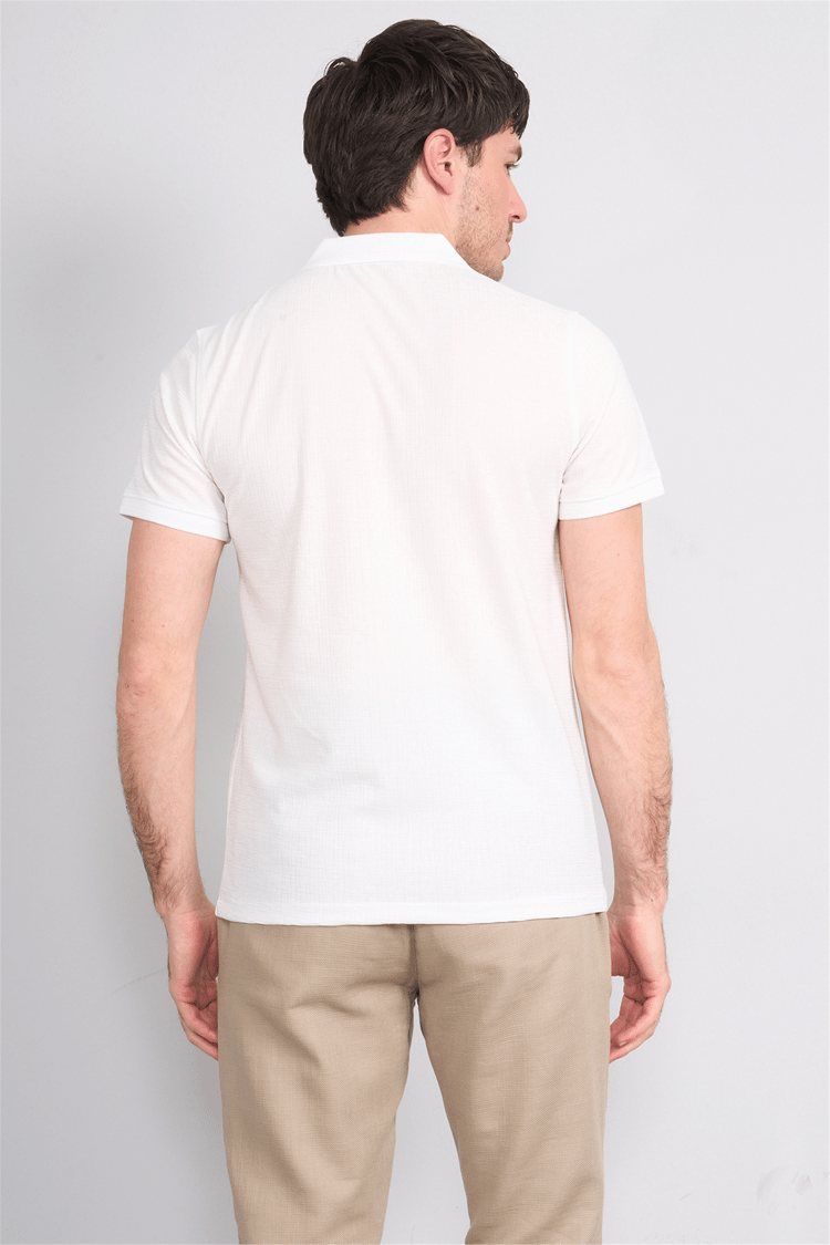Çetinkaya Mentality 4601 Fermuarlı Polo Yaka Regular Modelli T-shirt Beyaz