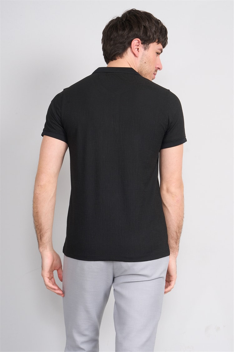 Çetinkaya Mentality 4601 Fermuarlı Polo Yaka Regular Modelli T-shirt Siyah