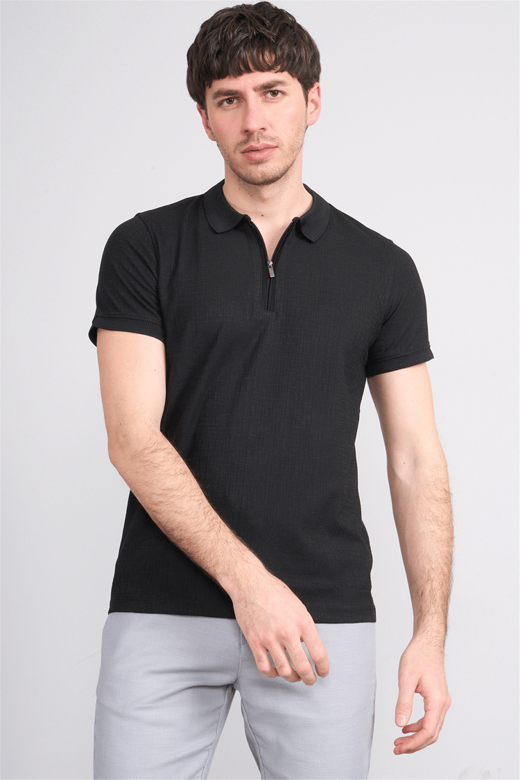 Çetinkaya Mentality 4601 Fermuarlı Polo Yaka Regular Modelli T-shirt Siyah