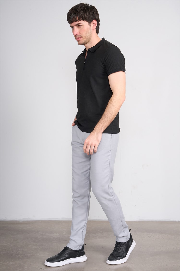 Çetinkaya Mentality 4601 Fermuarlı Polo Yaka Regular Modelli T-shirt Siyah