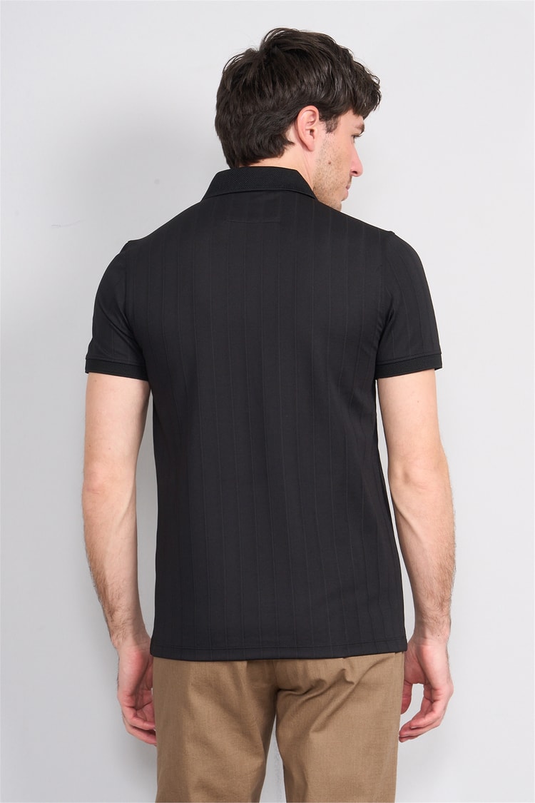 Çetinkaya Mentality 4609 Fermuarlı Polo Yaka Regular Modelli T-shirt Siyah