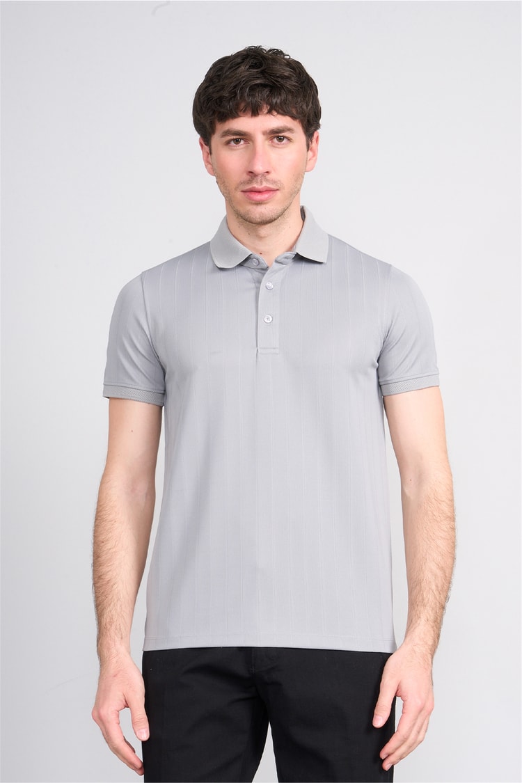 Çetinkaya Mentality 4609 Fermuarlı Polo Yaka Regular Modelli T-shirt Gri