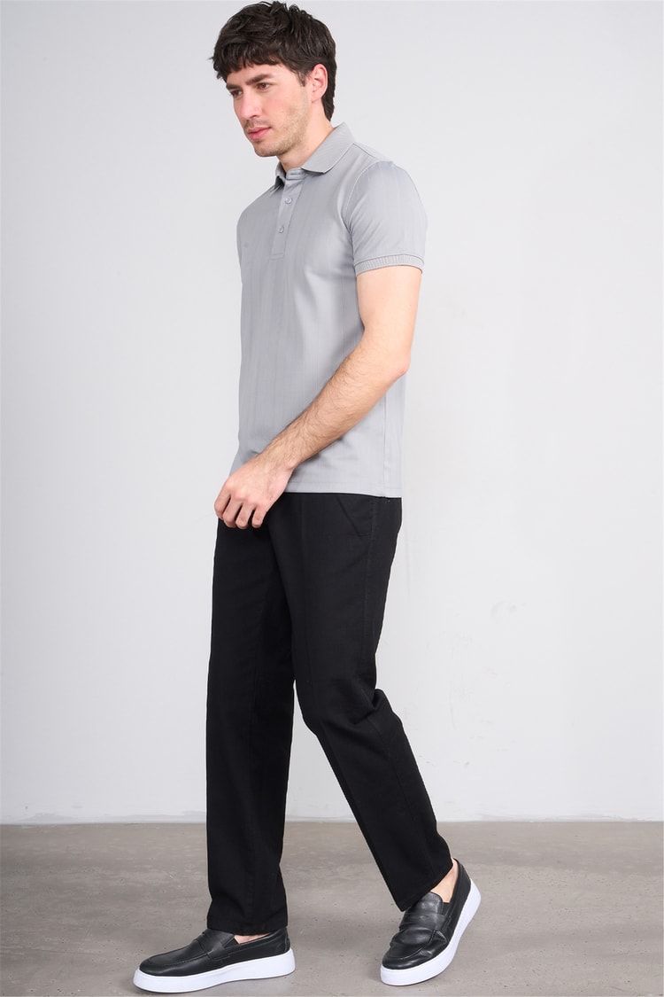 Çetinkaya Mentality 4609 Fermuarlı Polo Yaka Regular Modelli T-shirt Gri