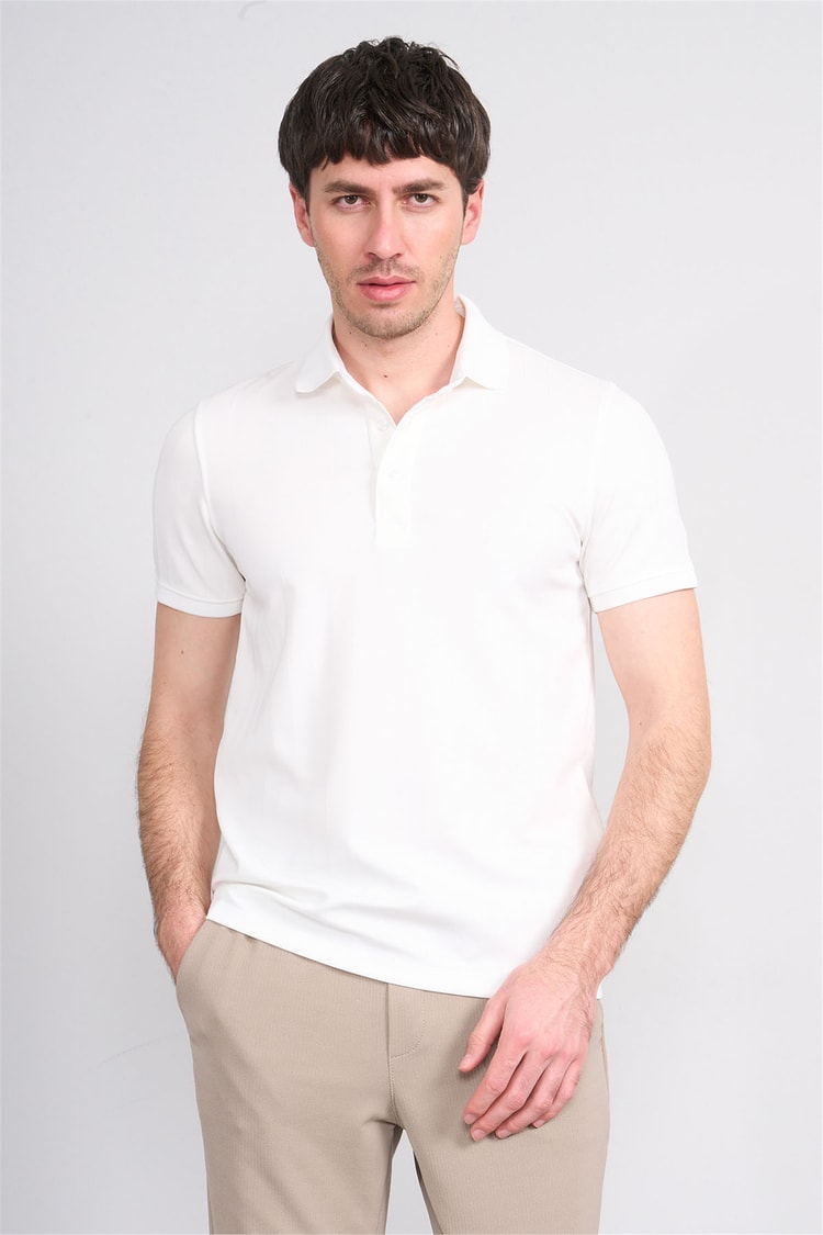 Çetinkaya Mentality 4609 Fermuarlı Polo Yaka Regular Modelli T-shirt Beyaz