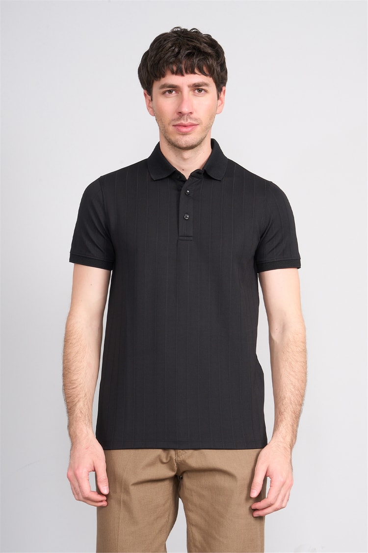 Çetinkaya Mentality 4609 Fermuarlı Polo Yaka Regular Modelli T-shirt Siyah