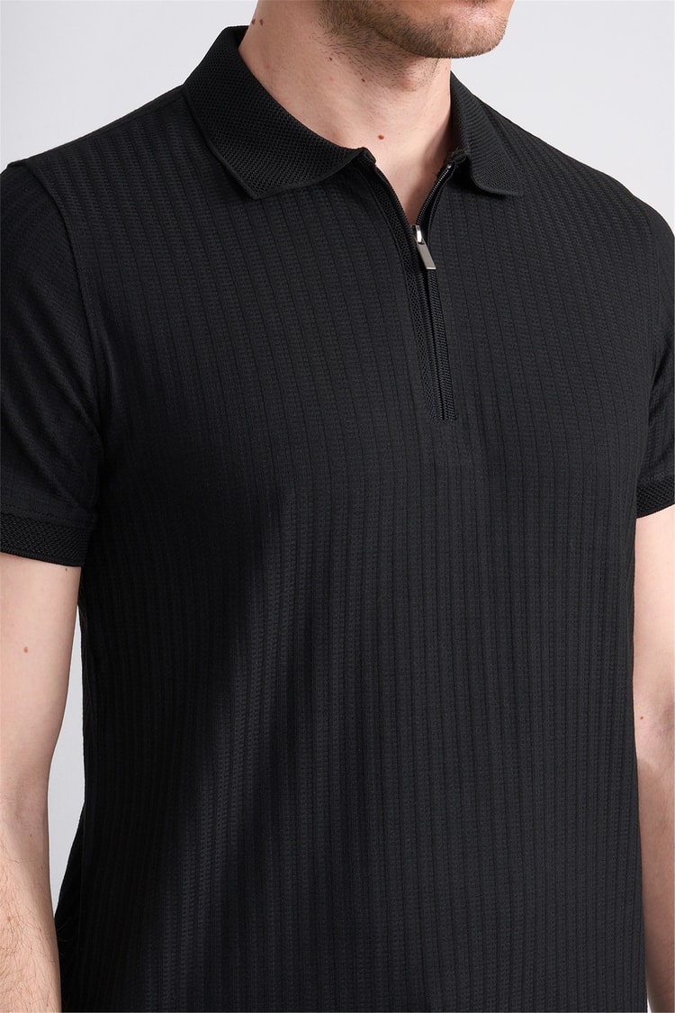 Çetinkaya Mentality 4610 Fermuarlı Polo Yaka Regular Modelli T-shirt Siyah