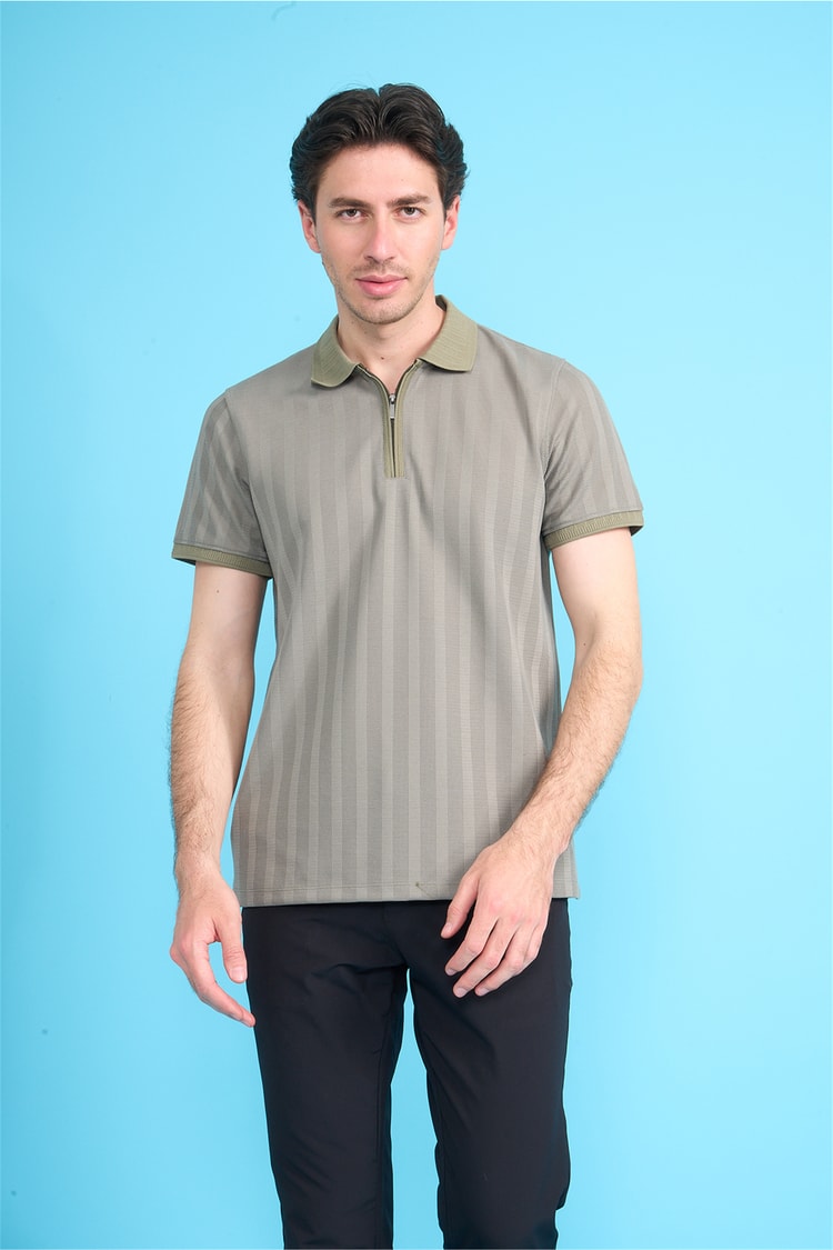 Çetinkaya Mentality 4611 Fermuarlı Polo Yaka Regular Modelli T-shirt Haki