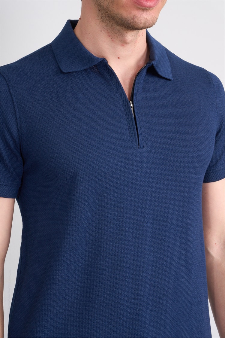 Çetinkaya Mentality 4612 Fermuarlı Polo Yaka Regular Modelli T-shirt İndigo