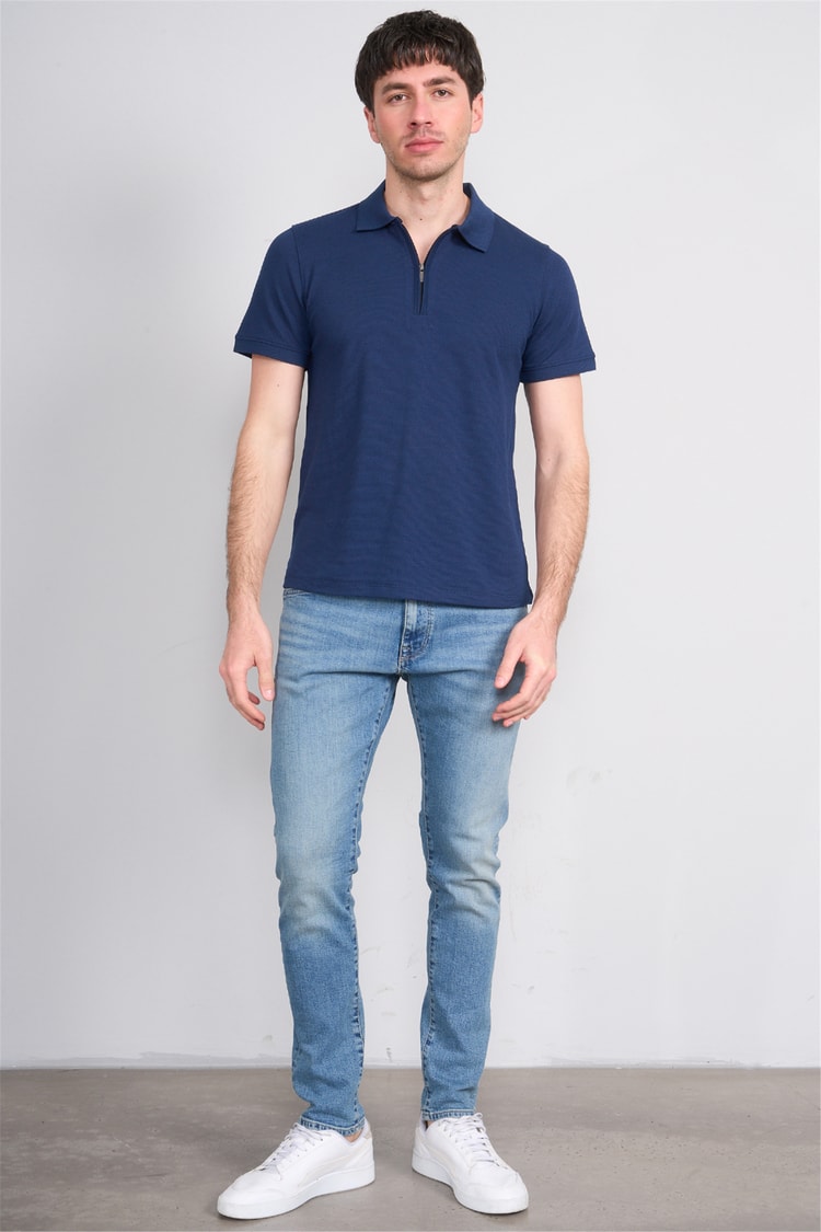 Çetinkaya Mentality 4612 Fermuarlı Polo Yaka Regular Modelli T-shirt İndigo