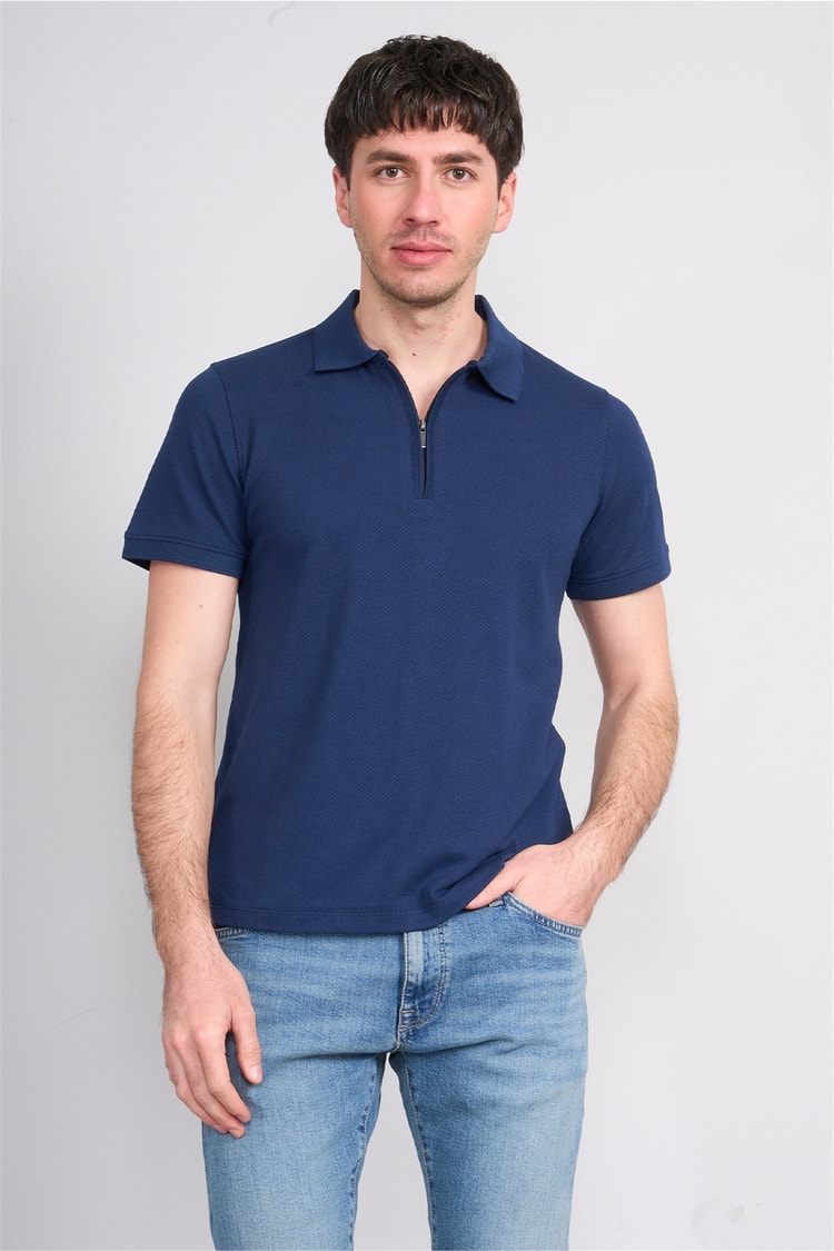 Çetinkaya Mentality 4612 Fermuarlı Polo Yaka Regular Modelli T-shirt İndigo