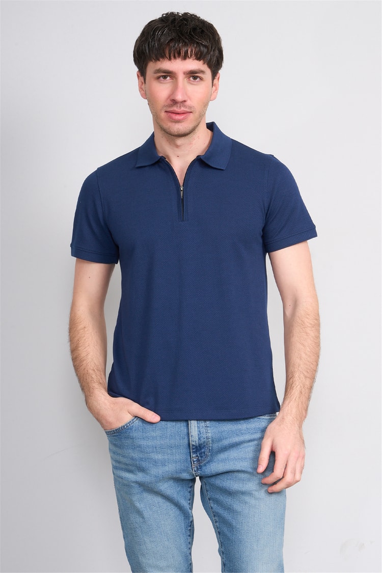 Çetinkaya Mentality 4612 Fermuarlı Polo Yaka Regular Modelli T-shirt İndigo