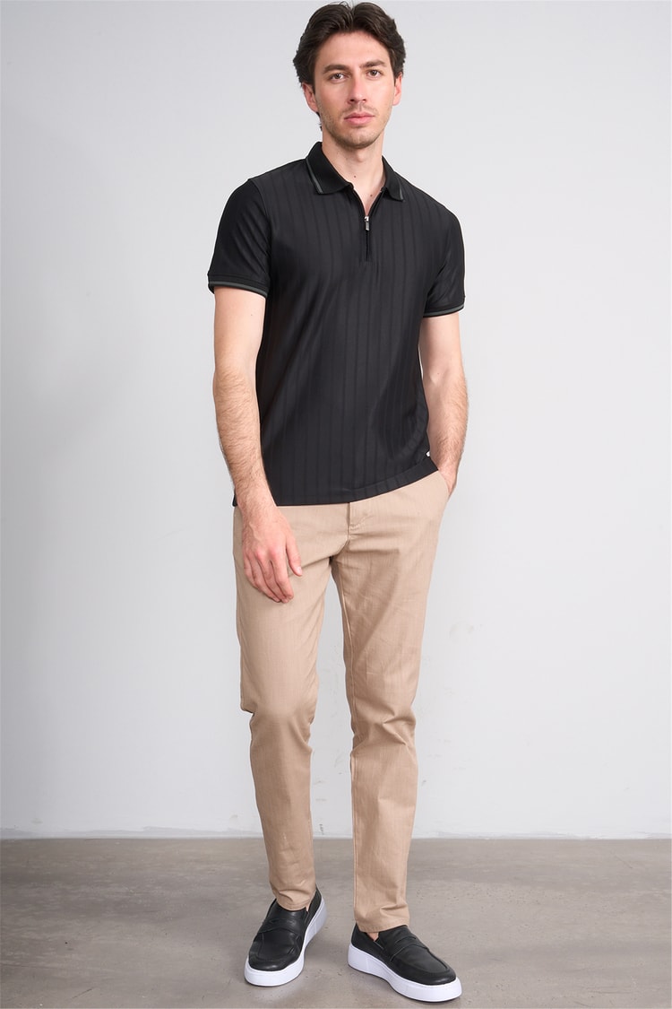 Çetinkaya Mentality 4613 Fermuarlı Polo Yaka Regular Modelli T-shirt Siyah