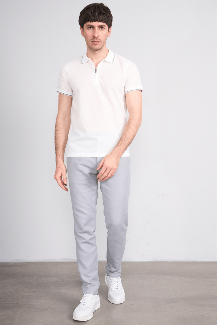 Çetinkaya Mentality 4616 Fermuarlı Polo Yaka Regular Modelli T-shirt Beyaz