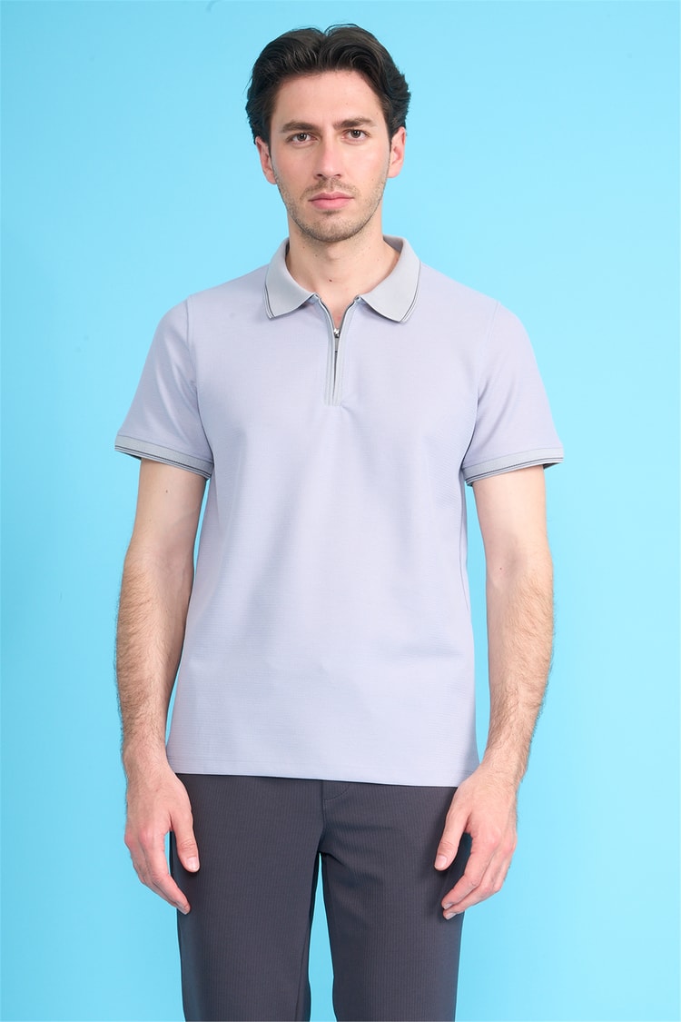 Çetinkaya Mentality 4616 Fermuarlı Polo Yaka Regular Modelli T-shirt Gri
