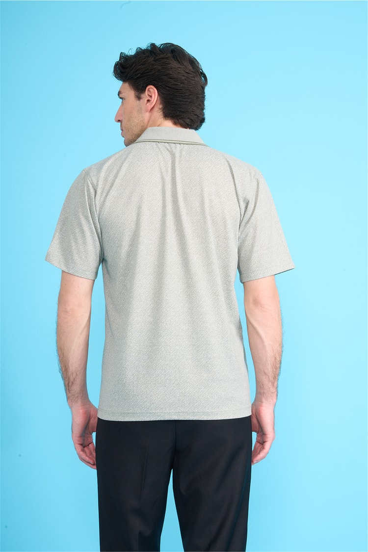 Çetinkaya Mentality 4706 Polo Yaka Regular Ringel Jakar T-shirt Haki - Beyaz