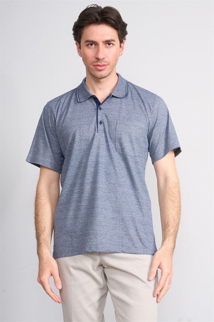 Çetinkaya Mentality 4706 Polo Yaka Regular Ringel Jakar T-shirt Lacivert - Beyaz