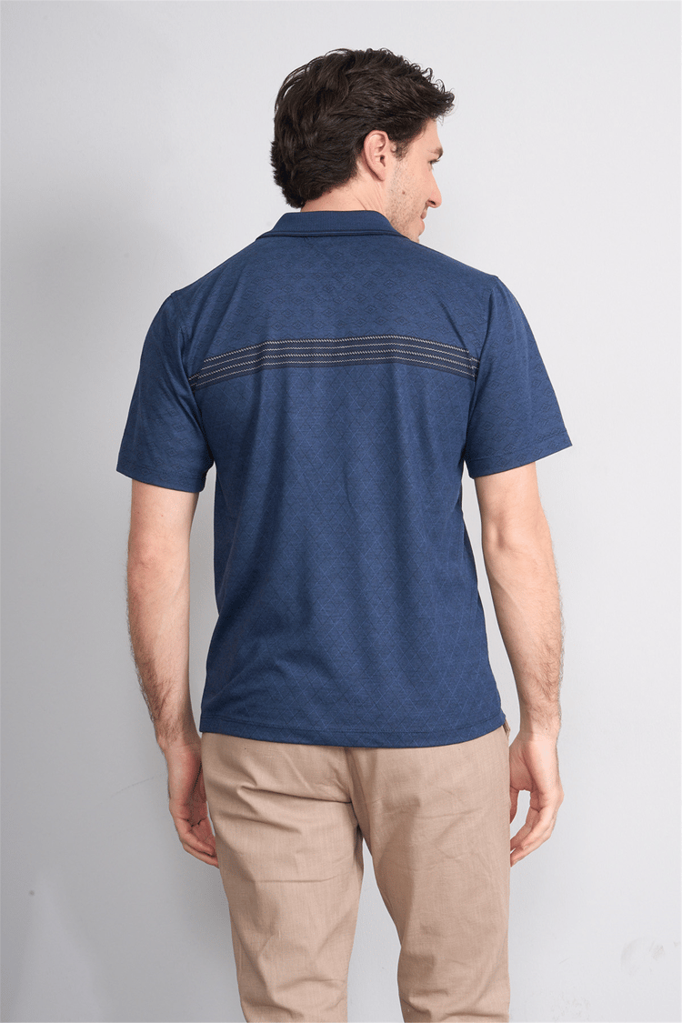 Çetinkaya Mentality 4716 Polo Yaka Regular Ringel Jakar T-shirt Lacivert