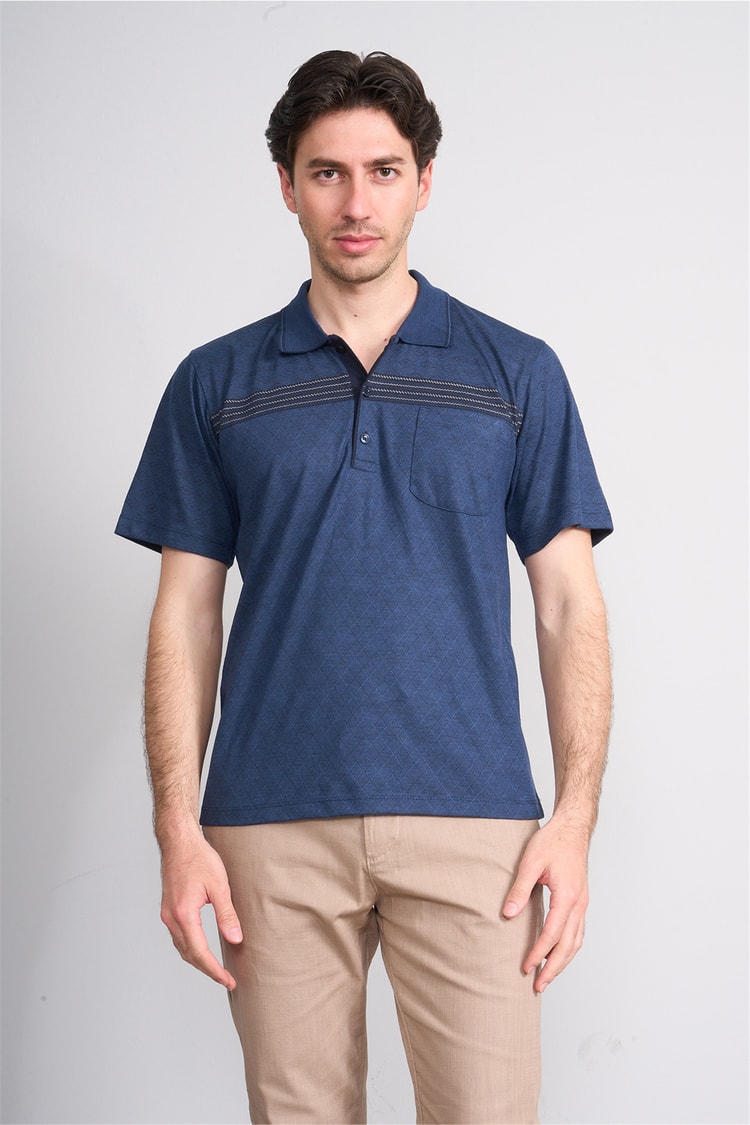 Çetinkaya Mentality 4716 Polo Yaka Regular Ringel Jakar T-shirt Lacivert