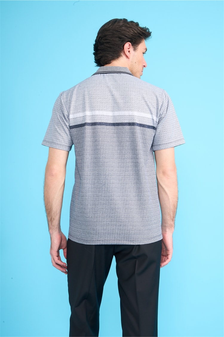 Çetinkaya Mentality 4719 Polo Yaka Regular Ringel Jakar T-shirt Lacivert