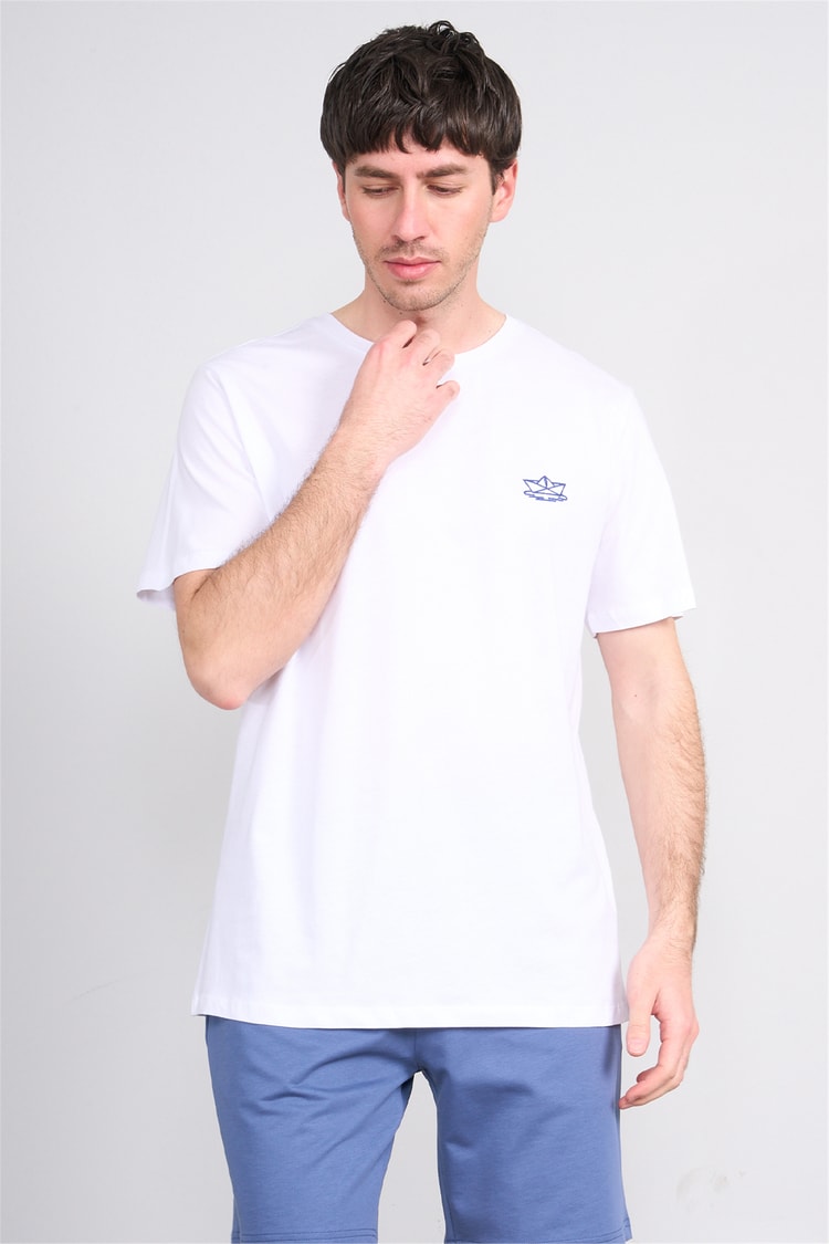 Çetinkaya Mentality 4751 Bisiklet Yaka Regular Nakışlı T-shirt Beyaz