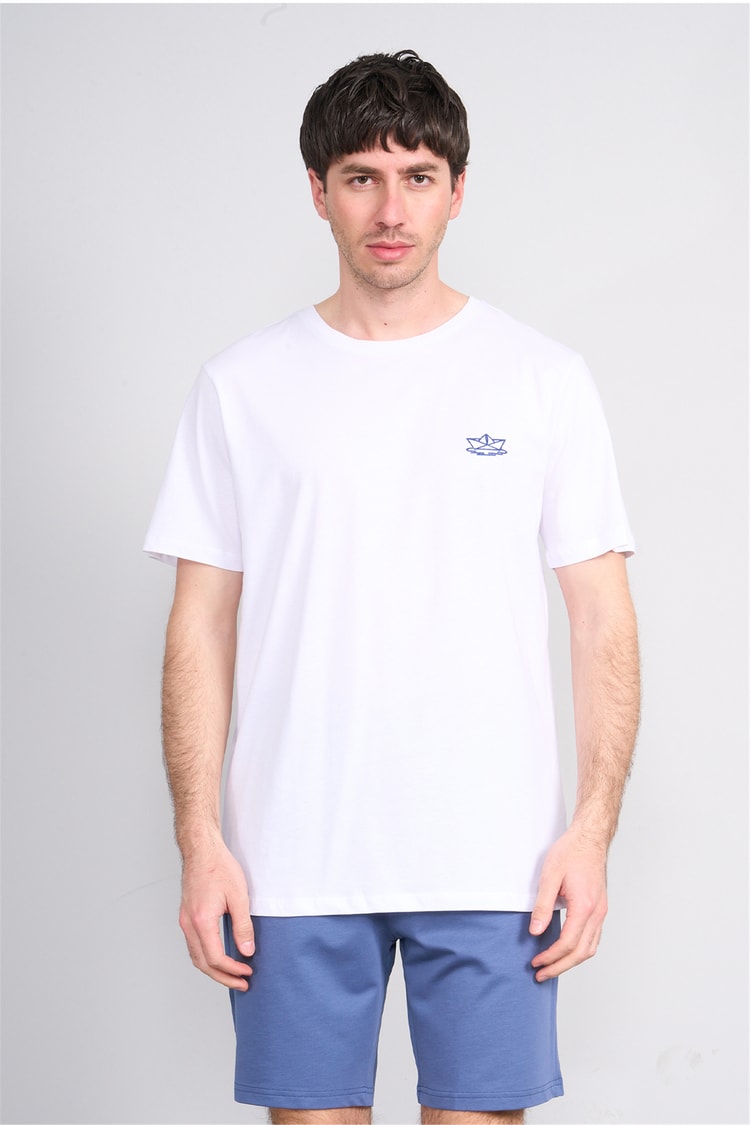 Çetinkaya Mentality 4751 Bisiklet Yaka Regular Nakışlı T-shirt Beyaz